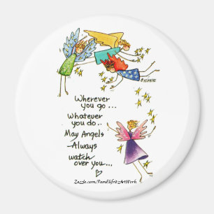 Änglar Watch over You Colorful Watercolor Sketch Magnet