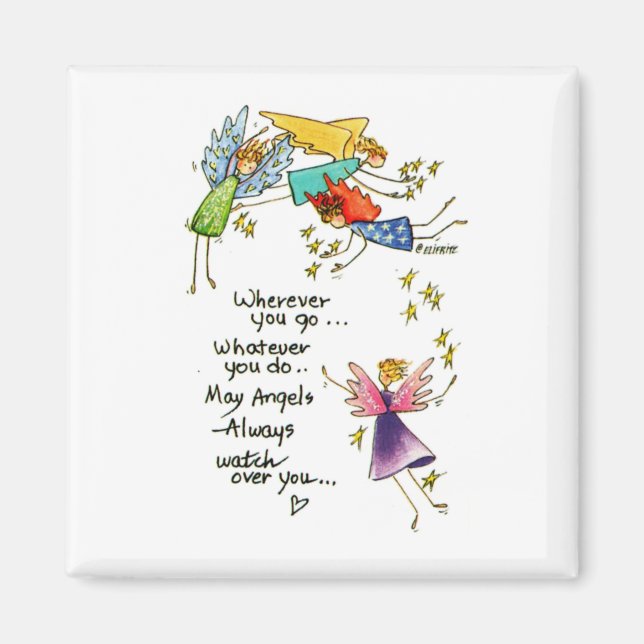 Änglar Watch over You Colorful Watercolor Sketch Magnet (Framsidan)