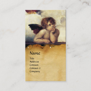 ÄNGLAR Winged Cherub Monogra,Paechment,Red Ruby Visitkort