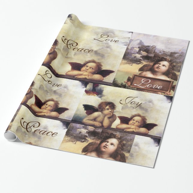 ÄNGLAR /Winged Cherubs CHRISTMAS JOY PEACE KÄRLEK Presentpapper (Utrullad)