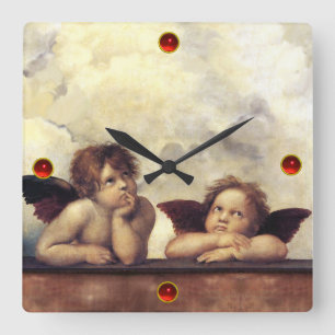 ÄNGLAR / Winged Cherubs ,Clouds Raffaello Sanzio Fyrkantig Klocka