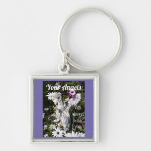 Änglarna är alltid med dig Blommigt Angel Fyrkantig Silverfärgad Nyckelring