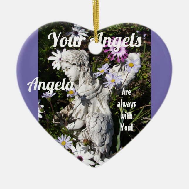 Änglarna är alltid med dig Blommigt Angel Julgransprydnad Keramik (Framsidan)