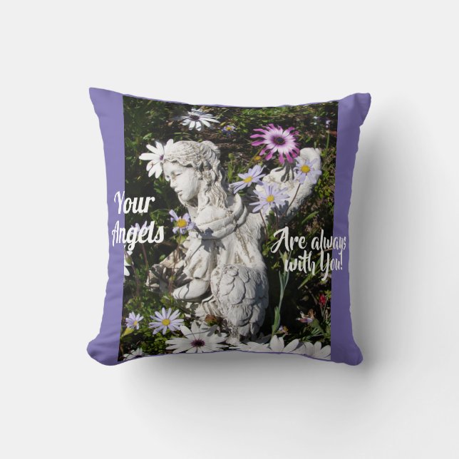 Änglarna är alltid med dig Blommigt Angel Kudde (Framsida)