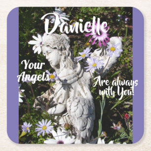 Änglarna är alltid med dig Blommigt Angel Underlägg Papper Kvadrat