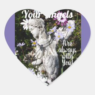Änglarna är alltid med dig Blommigten blommar  Hjärtformat Klistermärke