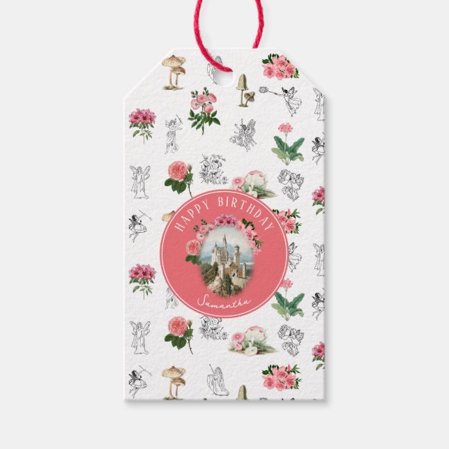 Änglatroll Pink Floral Svamp Änglatroll Slott Föde Presentetikett (Framsidan)