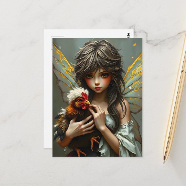 Änglaväsen med en höna vykort (Fram/Back In Situ)