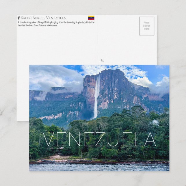 Änglavattenfallen, Venezuela Resebrevkorta Vykort (Fram/baksida)