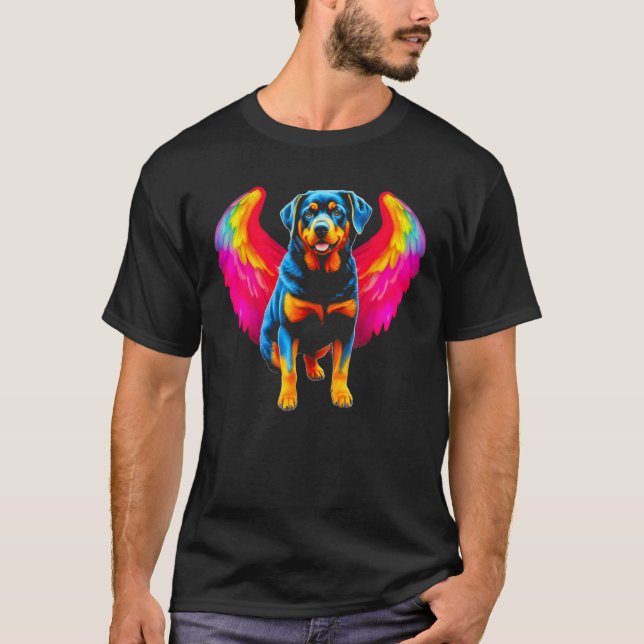 Änglaveingar Himmel Pop Rottweiler Hund T Shirt (Framsida)