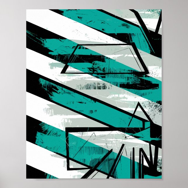 Angled Stripes with Teal Brush Textures Poster (Framsidan)
