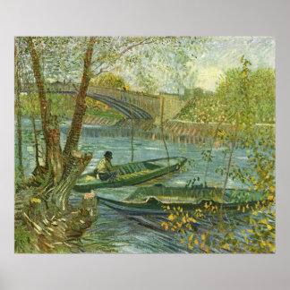 Angler och båt vid Pont de Clichy av van Gogh Poster