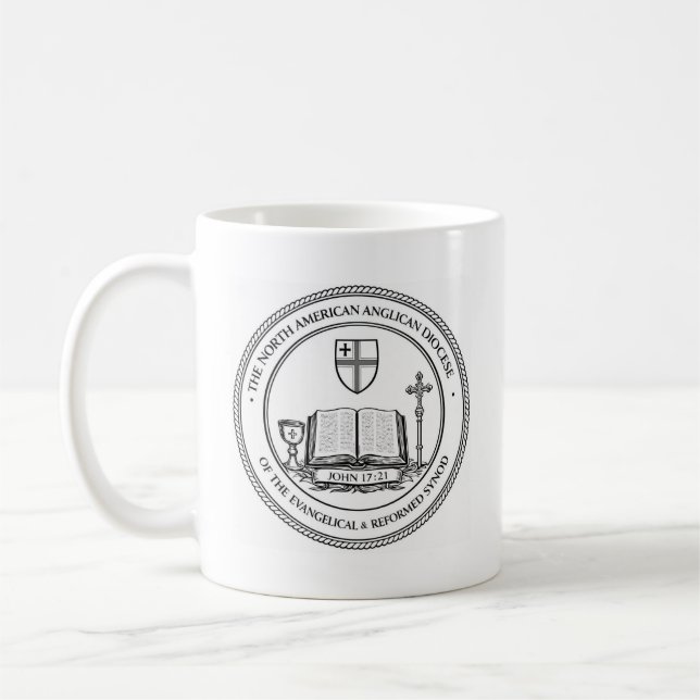 Anglikansk E & R-mugg, logotyp med skriftställe  Kaffemugg (Vänster)