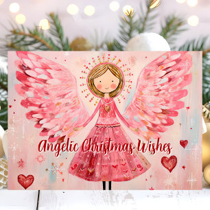 Ängliska julönskningar Rosa ängel Helgkort