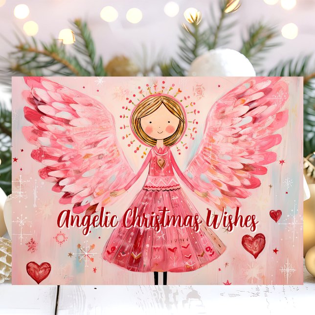 Ängliska julönskningar Rosa ängel Helgkort (Skapare uppladdad)