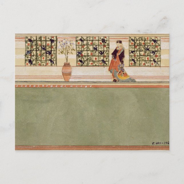Anglo-japansk väggdesign, cirka 1860 (w/c & penna  vykort (Framsida)