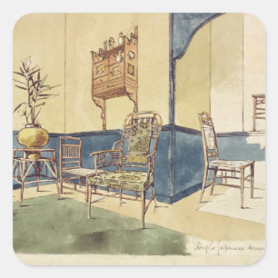 Anglo Japanska stil möbeldesign av Edward W Fyrkantigt Klistermärke