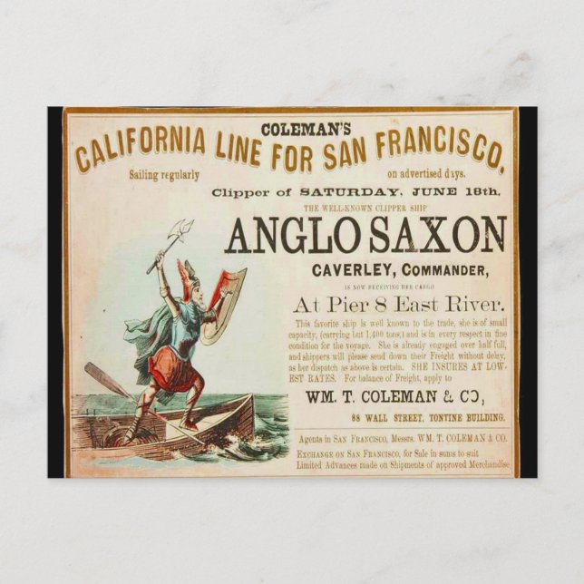 Anglo Saxon Clipper frakt Vykort (Framsida)