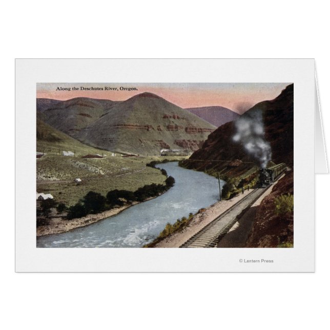 Ånglok på spår hälsningskort (Framsidan Horizontal)