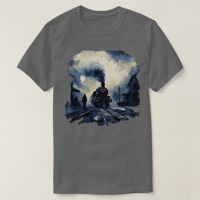 Ånglokomotiv i station på järnvägslinje t shirt (Design framsida)