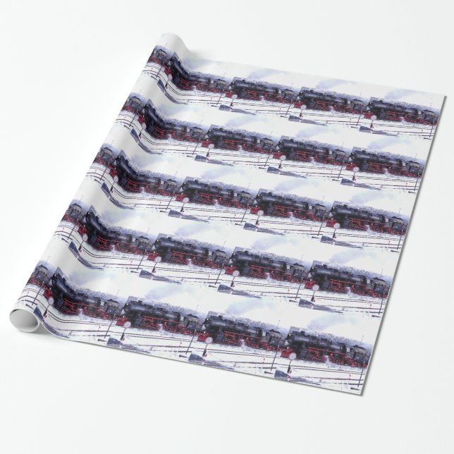 ånglokomotiv järnvägsstation motor presentpapper (Utrullad)