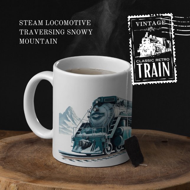 Ånglokomotiv som kör smuts-berget Två-Tonad mugg (Steam Locomotive Traversing Snowy Mountain cover from The Beekeeper Store)