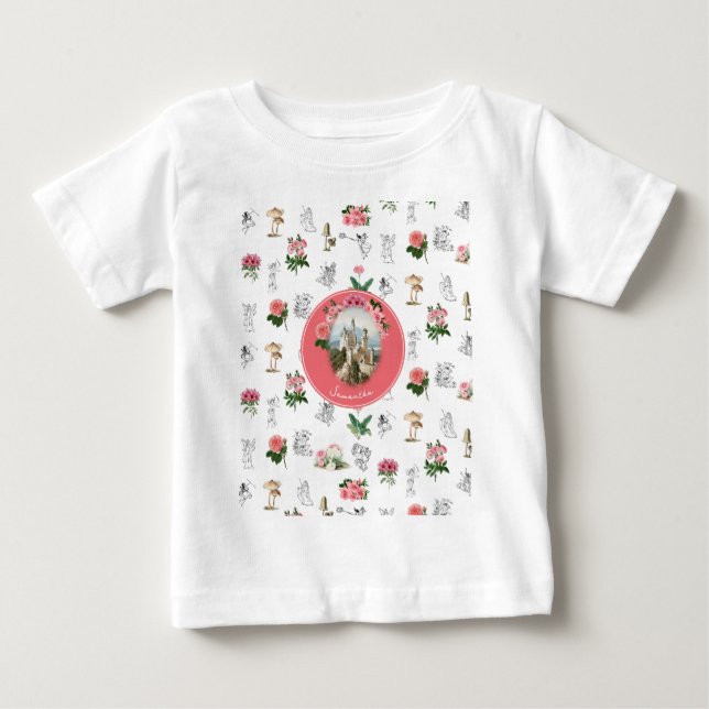 Änglor Rosa Blommig Svamp Slott Monogram T Shirt (Framsida)