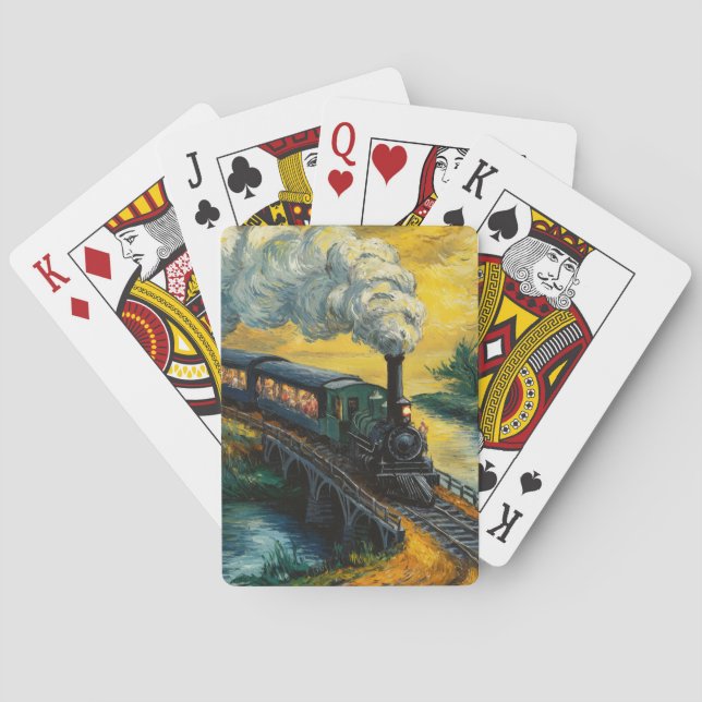 Ångmaskin från svunna tider korsar bro målning casinokort (Baksidan)