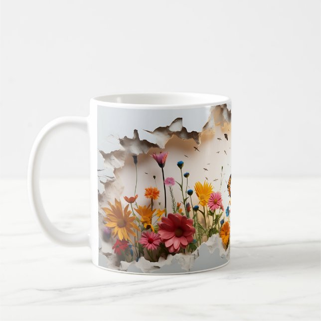 Ängmorgonkopp: 3D Vildblomsupplaga Kaffemugg (Vänster)