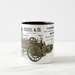 Ångmotor Farm Tractor Farming Antique Antique Två-Tonad Mugg