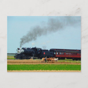 Ångmotor och Amish Farmer Vykort