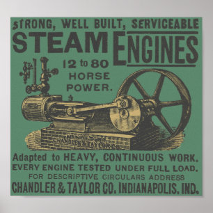Ångmotor Slå och miss Engine Farming Antique Poster