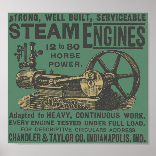 Ångmotor Slå och miss Engine Farming Antique Poster (Framsidan)