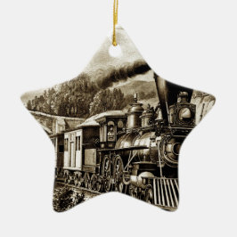 Ångmotorns lokomotiv julgransprydnad keramik