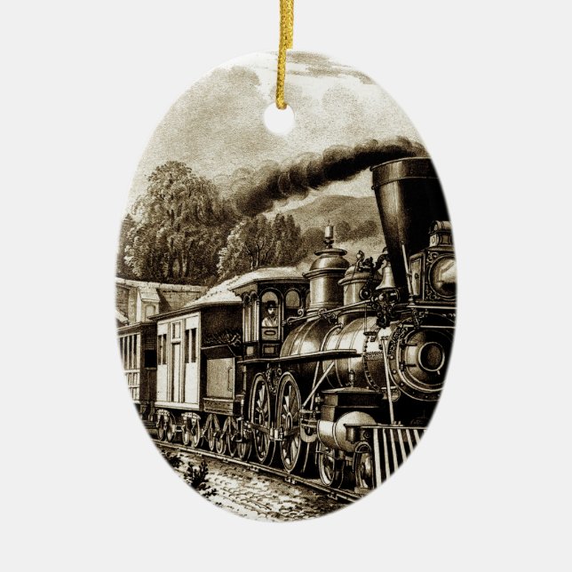 Ångmotorns lokomotiv julgransprydnad keramik (Framsidan)