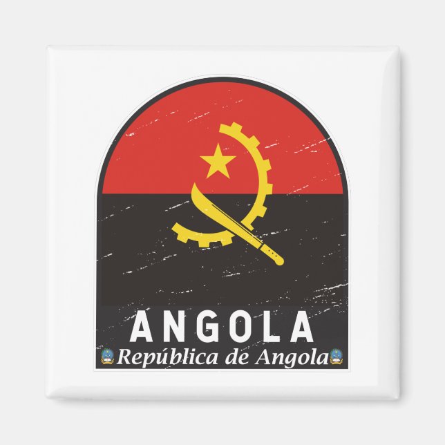 Angola Flagga Emblem Distress Vintage Magnet (Framsidan)