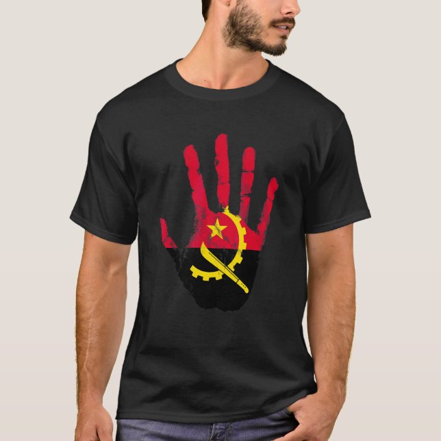Angola Flagga Hand Luanda Angolansk Stolt T Shirt (Framsida)