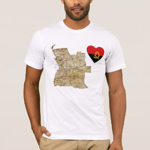 Angola Flagga Heart och Karta T-Shirt