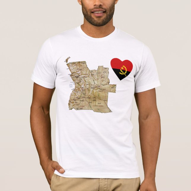 Angola Flagga Heart och Karta T-Shirt (Framsida)
