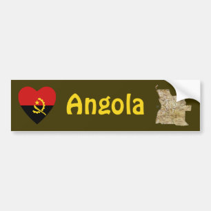Angola Flagga Hjärta + Karta Bildäckslapp Bildekal