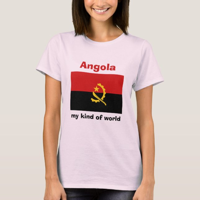 Angola Flagga + Karta + Text T-Shirt (Framsida)