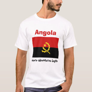 Angola Flagga + Karta + text T-Shirt