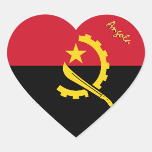 Angola Hjärtdekal, Patriotisk Angolansk Flagga Hjärtformat Klistermärke