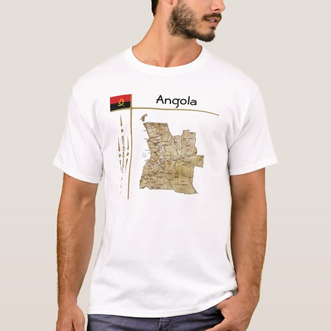 Angola Karta + Flagga + avdelning T-Shirt (Framsida)