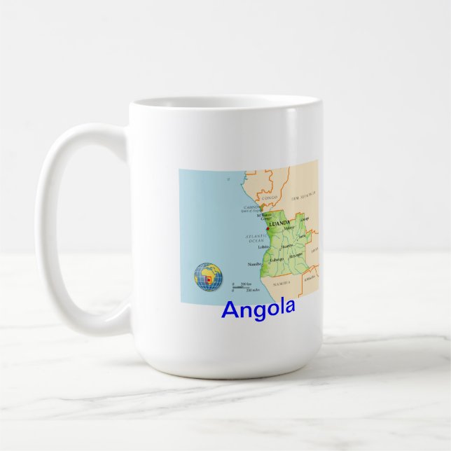 Angola karta & flagga kaffemugg (Vänster)