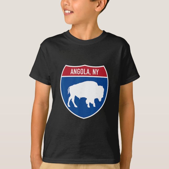 Angola New York Buffalo Ny Highway Interstate Sign T Shirt (Framsida)