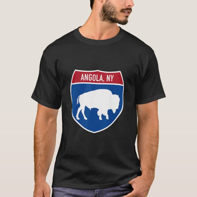 Angola New York Buffalo Ny Highway Interstate Sign T Shirt (Framsida)