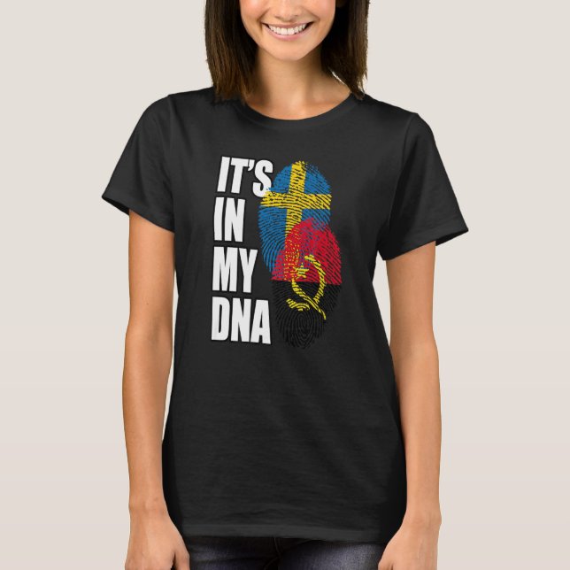 Angolan och svenskt blandat DNA-Flagga T Shirt (Framsida)