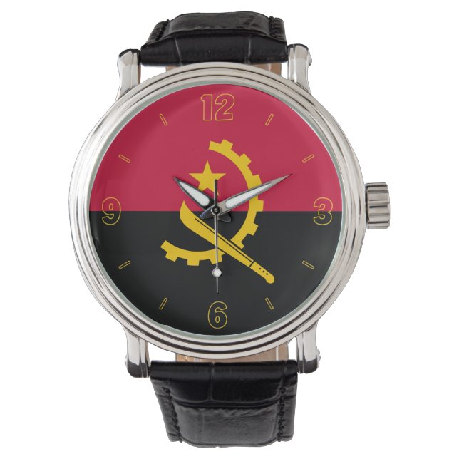 Angolas nationella Flagga Elegant Patriotic Armbandsur (Framsida)