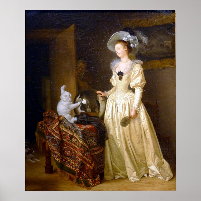 Angora Cat - Fragonard Animal Porträtt Poster (Framsidan)